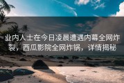 业内人士在今日凌晨遭遇内幕全网炸裂，西瓜影院全网炸锅，详情揭秘
