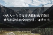 业内人士在深夜遭遇猛料出乎意料，番茄影视官网全网炸锅，详情点击
