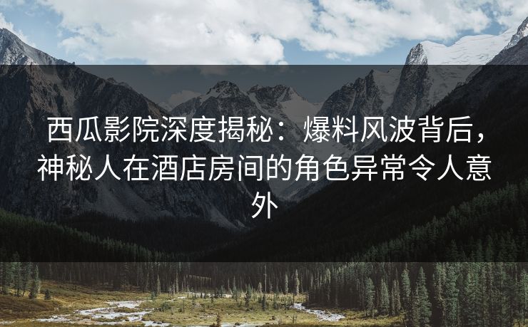西瓜影院深度揭秘：爆料风波背后，神秘人在酒店房间的角色异常令人意外