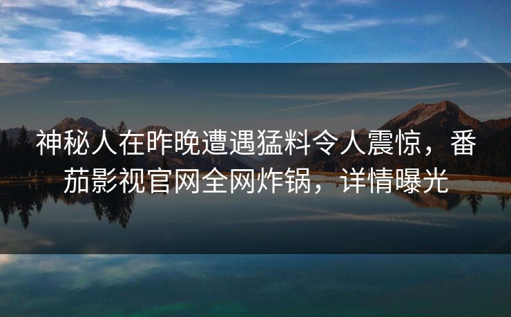 神秘人在昨晚遭遇猛料令人震惊，番茄影视官网全网炸锅，详情曝光