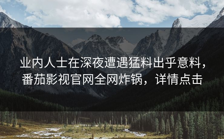 业内人士在深夜遭遇猛料出乎意料，番茄影视官网全网炸锅，详情点击